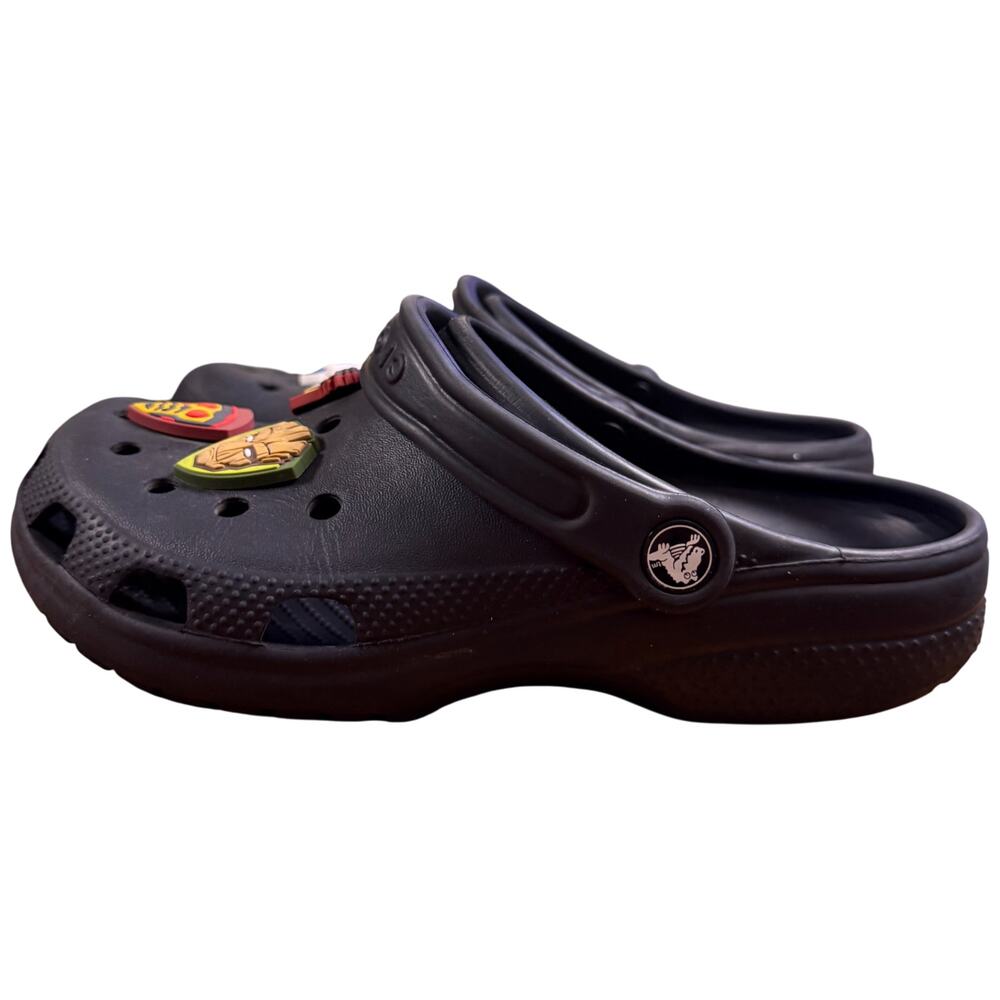 CROCS Size J5 Black Clogs Jibbitz Disney Mickey Goofy Marvel Guardian Galaxy - Picture 9 of 16